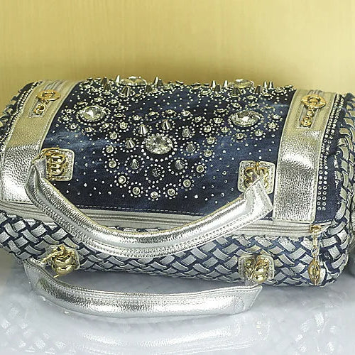 Denim Duffle Bag with Gold & Silver Accents