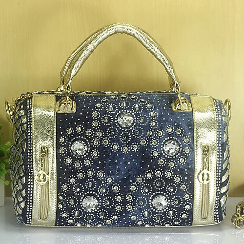 Denim Duffle Bag with Gold & Silver Accents