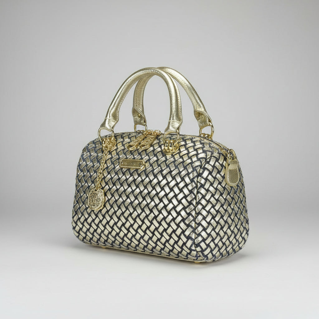 Denim Duffle Bag with Gold & Silver Accents