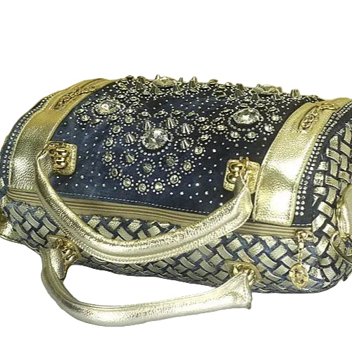 Denim Duffle Bag with Gold & Silver Accents