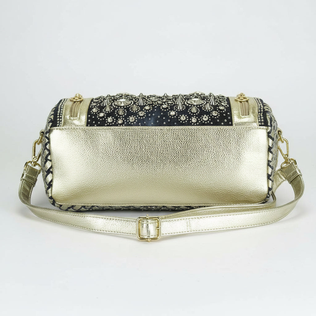 Denim Duffle Bag with Gold & Silver Accents