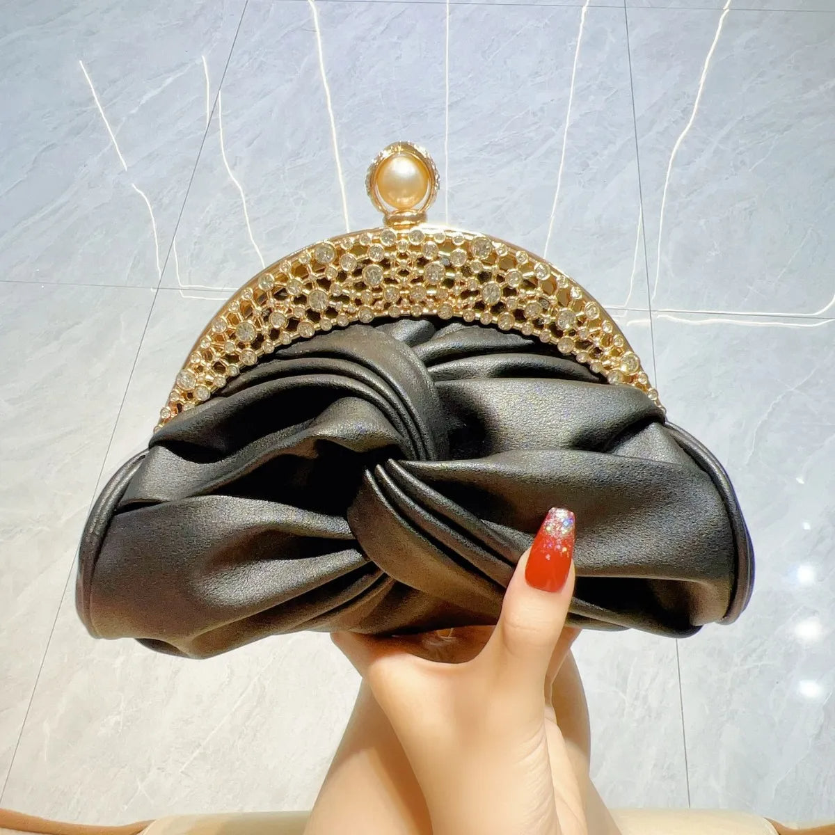 Pearl & Crystal Embellished Evening Clutch