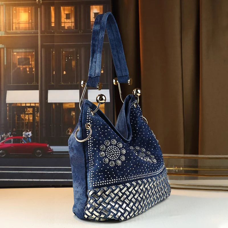 Denim Crystal Handbag – 3-in-1 Functionality