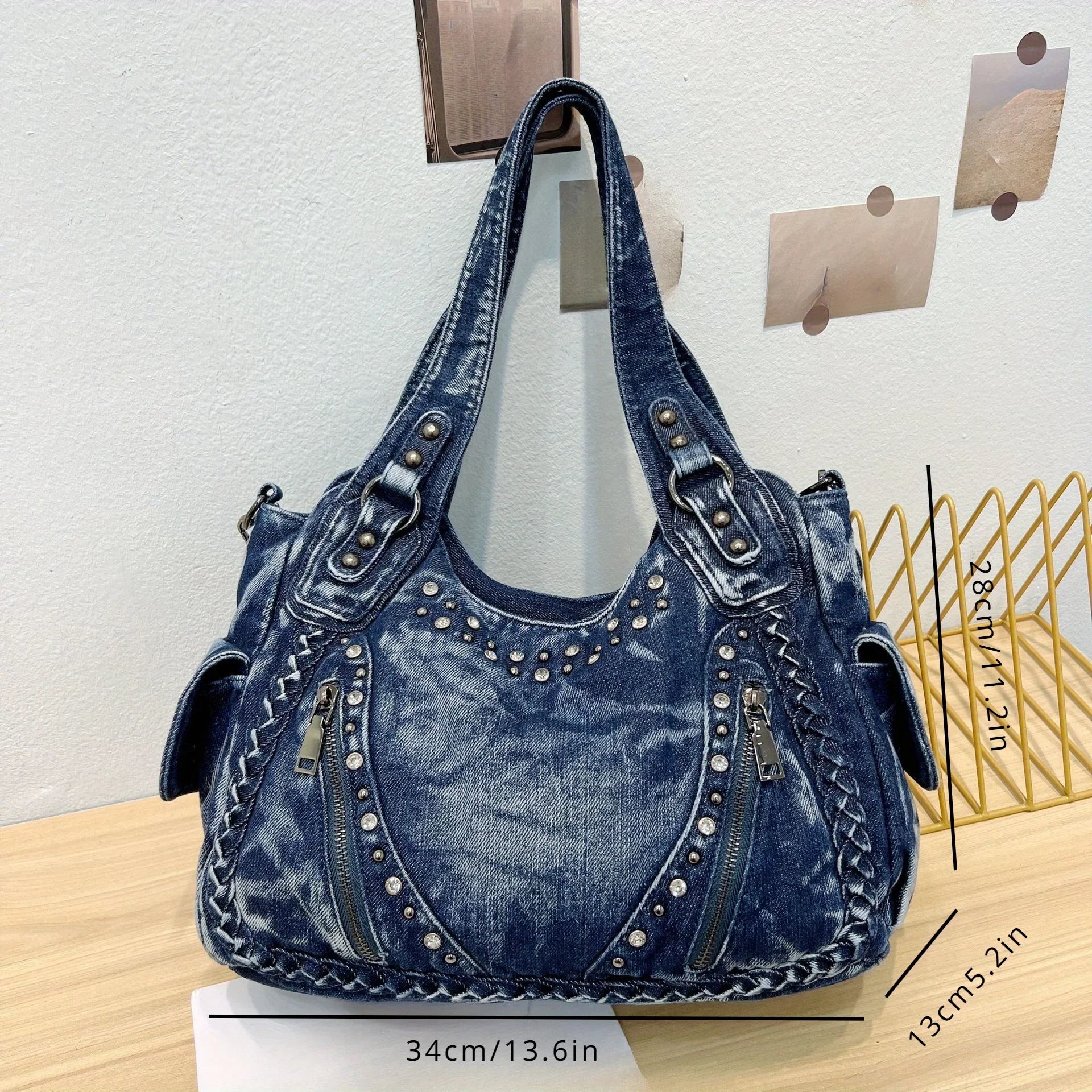 Denim Rivet Shoulder Bag