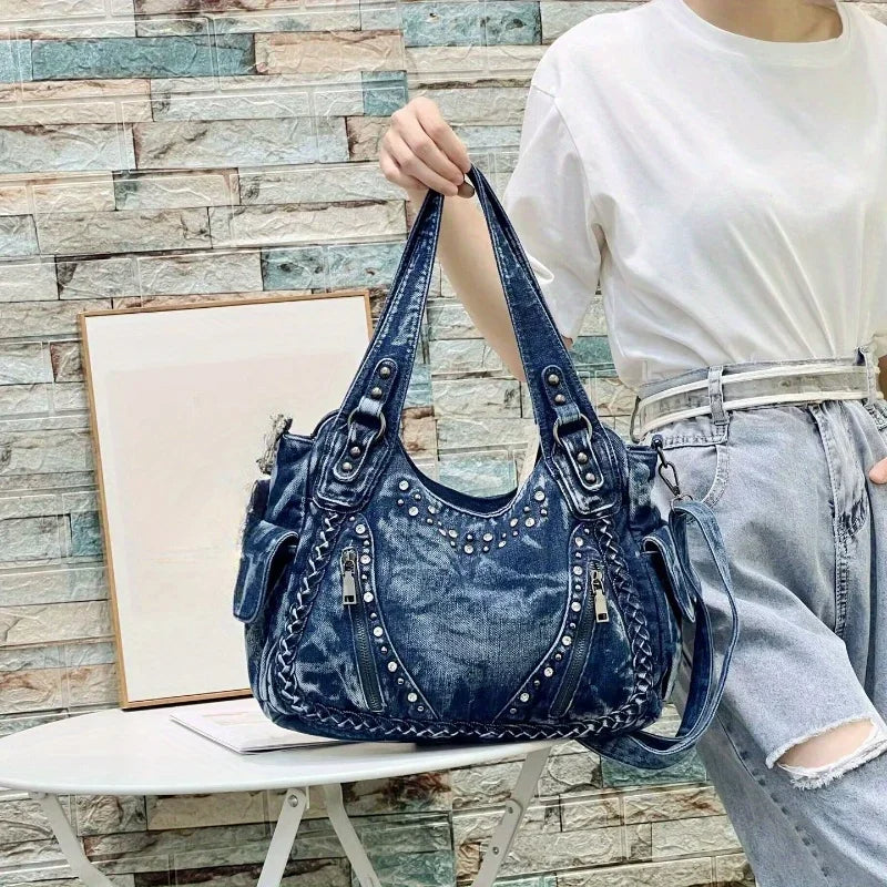 Denim Rivet Shoulder Bag