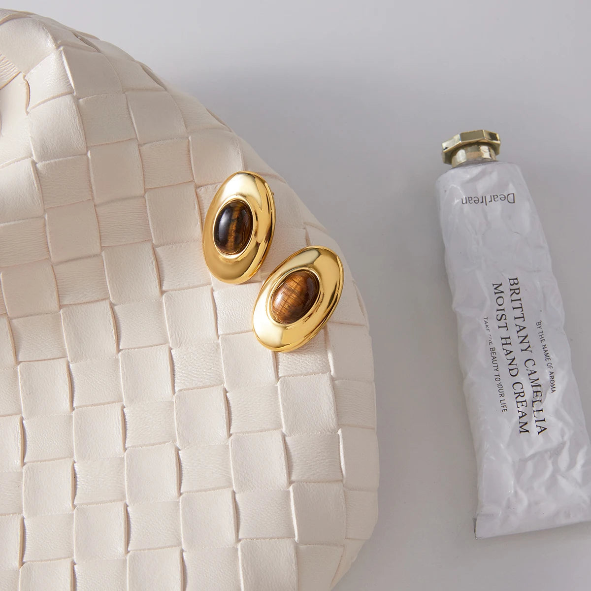 Gold Oval Tiger’s Eye Earrings