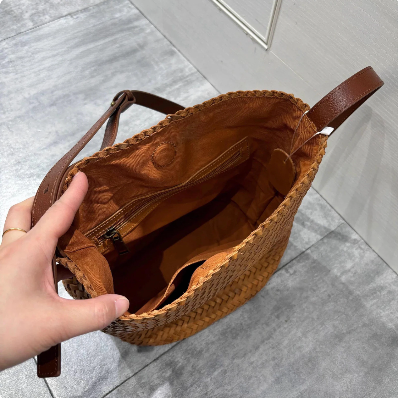 Woven Veg-Tan Leather Shoulder Bag