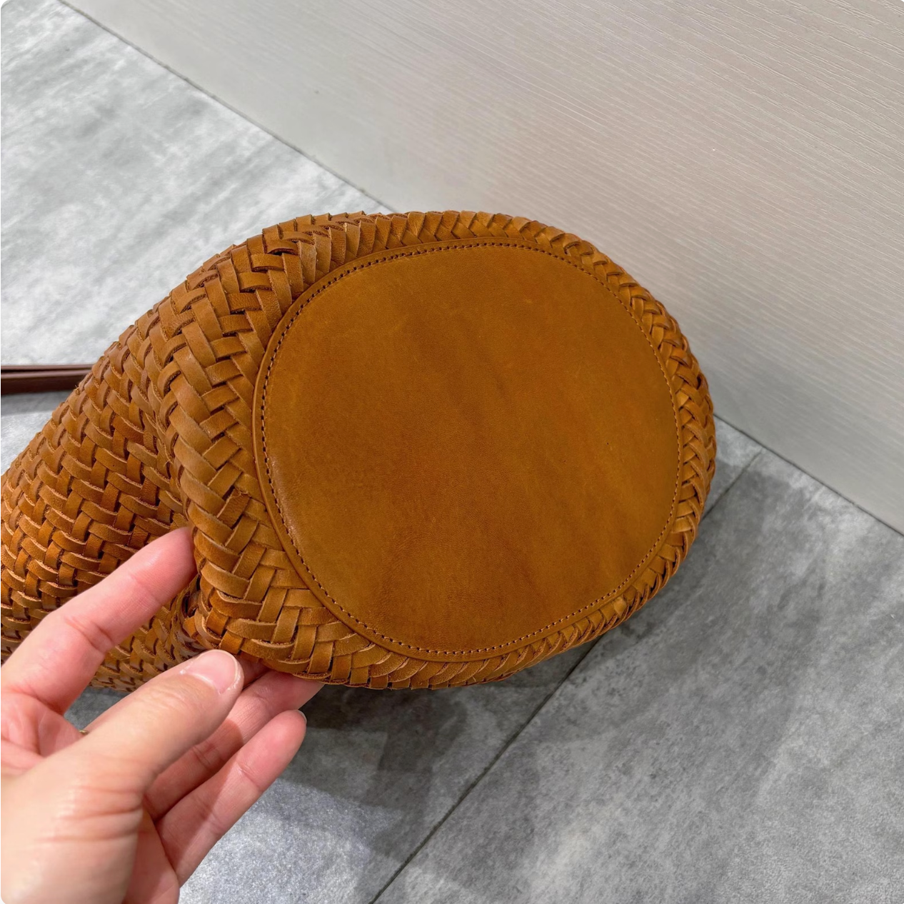 Woven Veg-Tan Leather Shoulder Bag