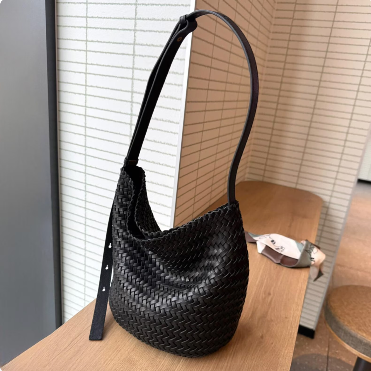 Woven Veg-Tan Leather Shoulder Bag