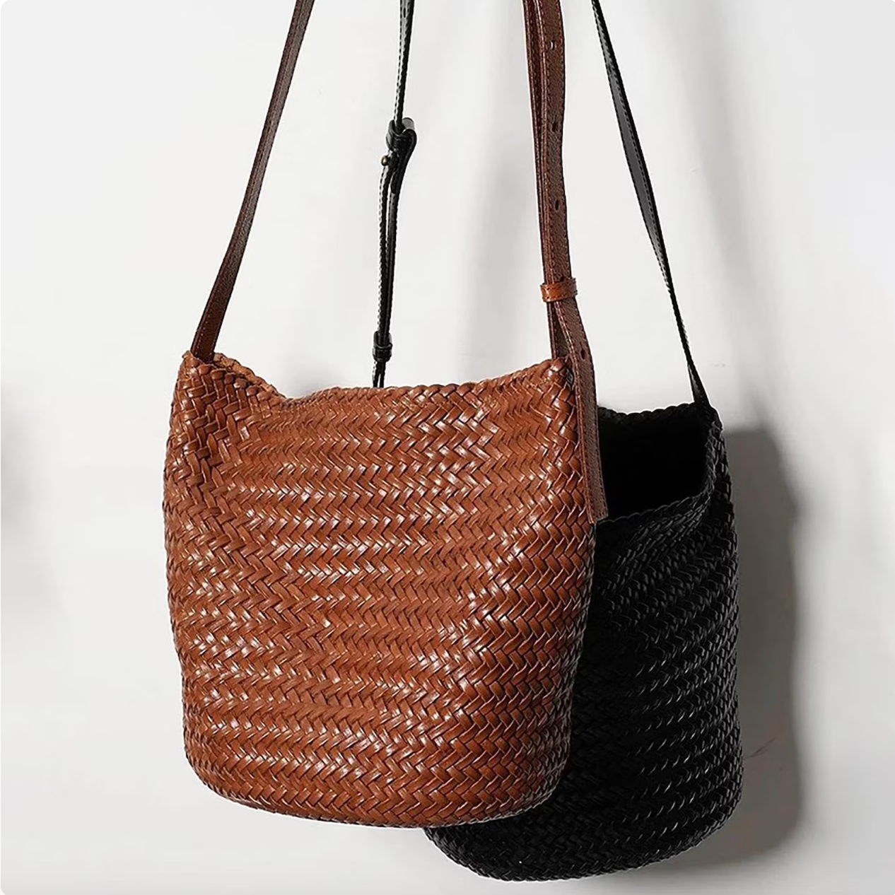 Woven Veg-Tan Leather Shoulder Bag