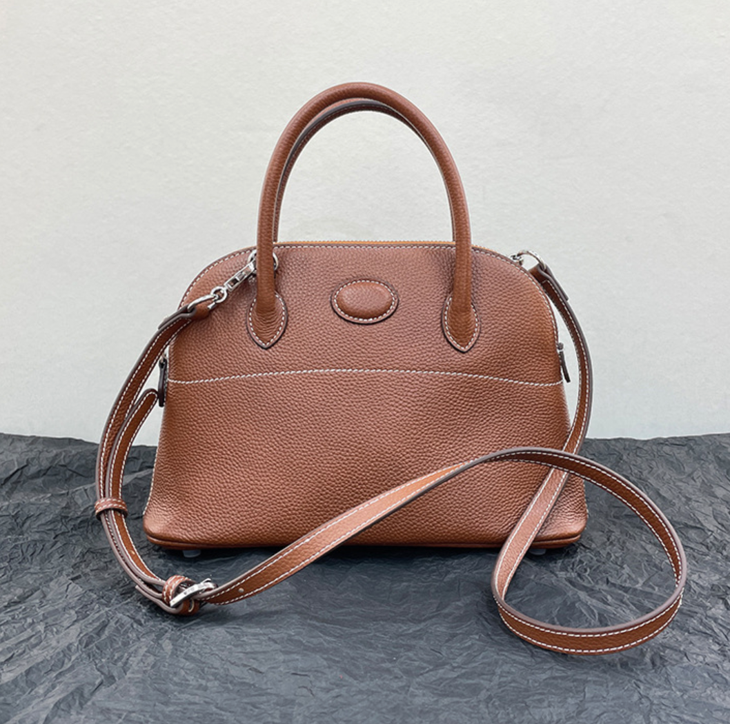 Dome-Top Leather Handbag