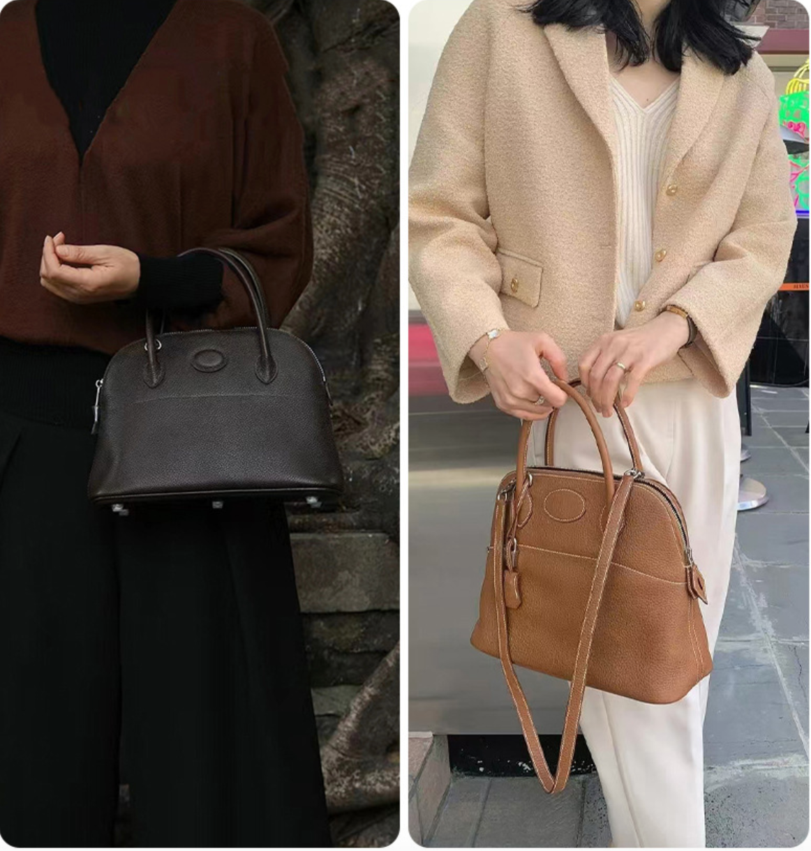 Dome-Top Leather Handbag