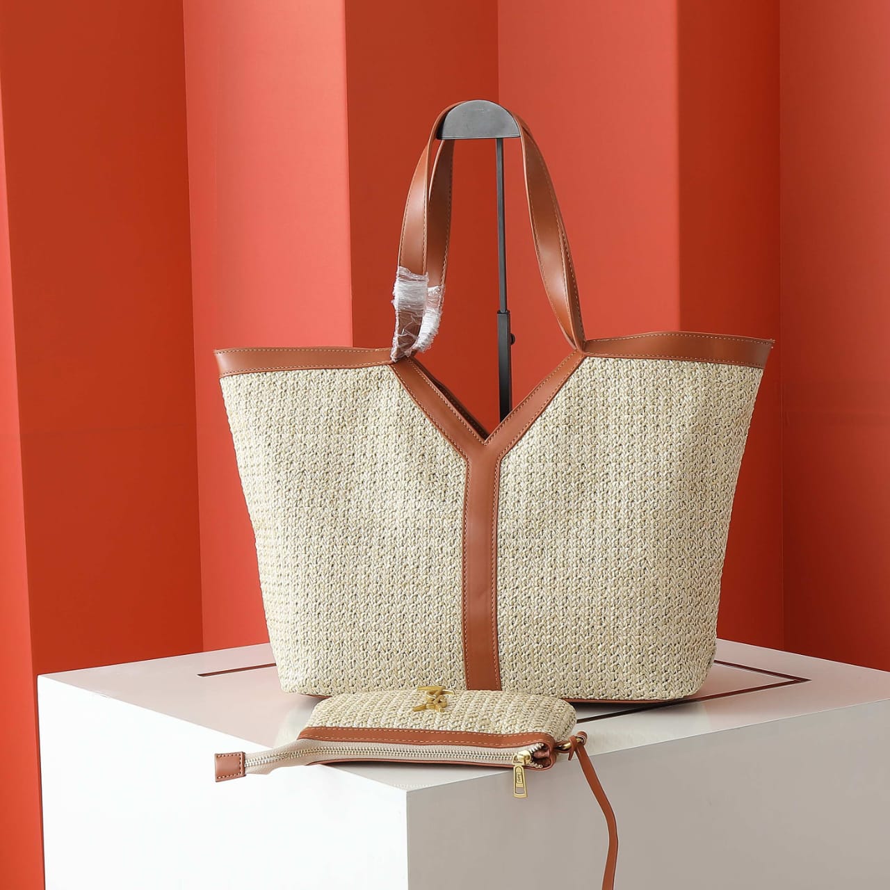 Saint Laurent Rive Gauche Raffia Tote Bag