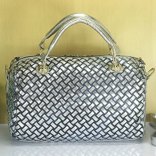 Denim Duffle Bag with Gold & Silver Accents