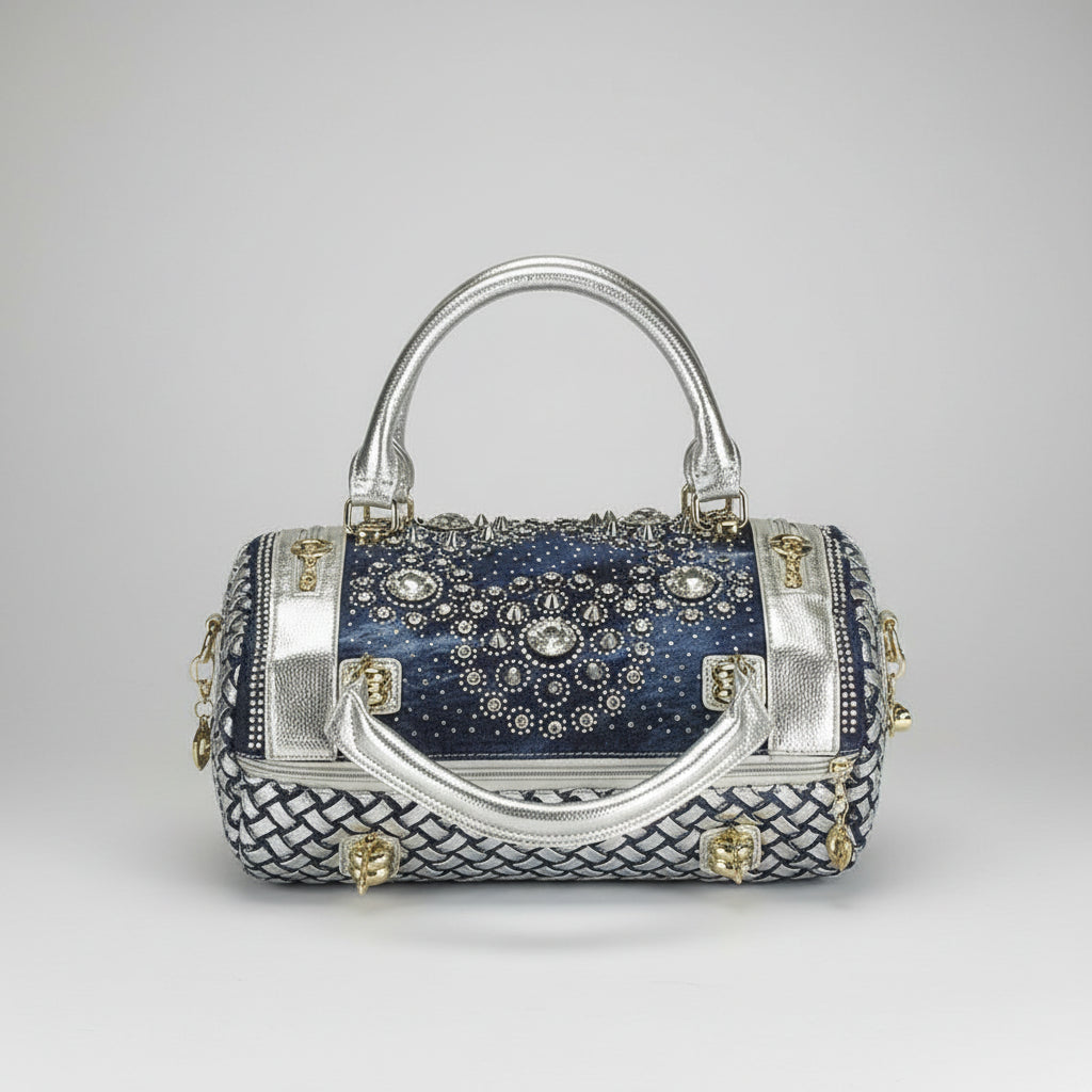 Denim Duffle Bag with Gold & Silver Accents