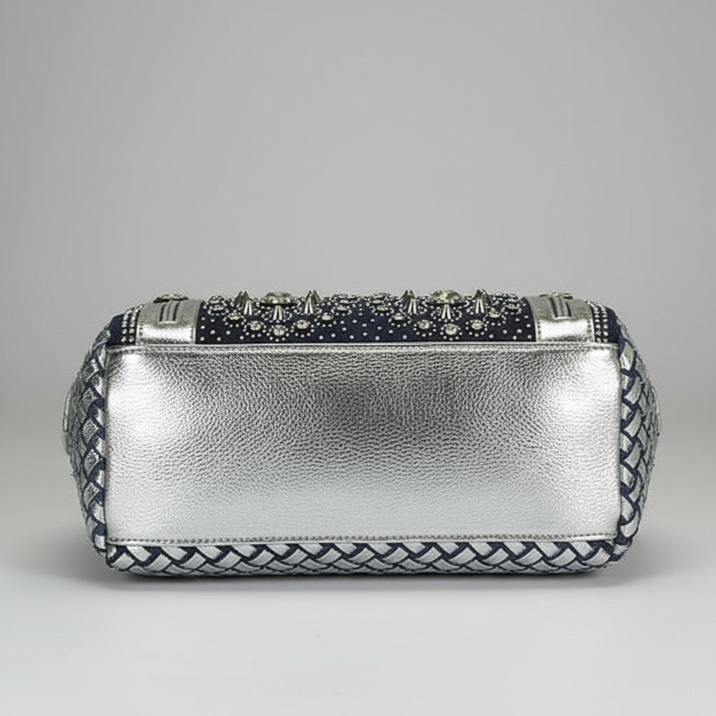 Denim Duffle Bag with Gold & Silver Accents