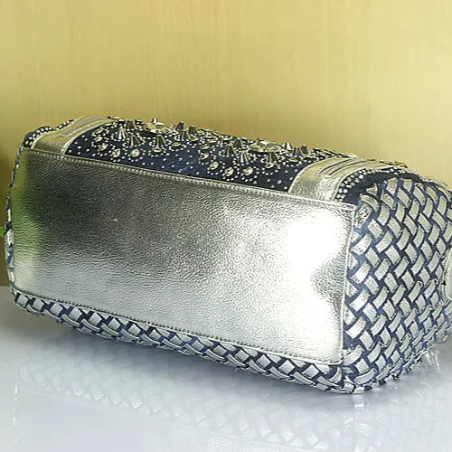 Denim Duffle Bag with Gold & Silver Accents