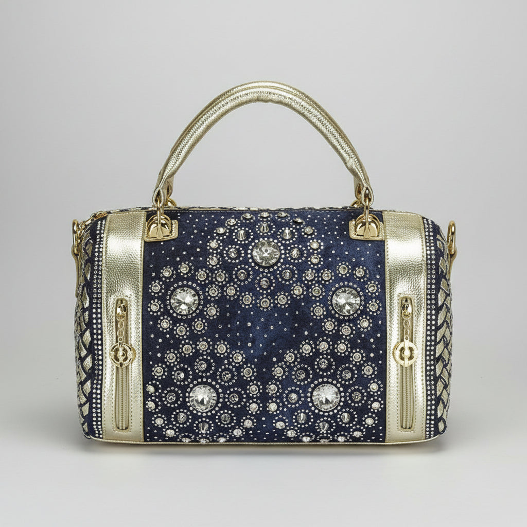 Denim Duffle Bag with Gold & Silver Accents