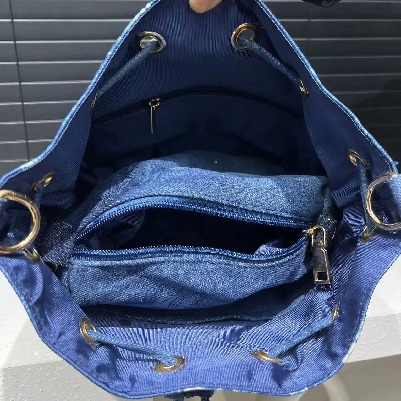 Denim Bucket Crossbody Bag Set