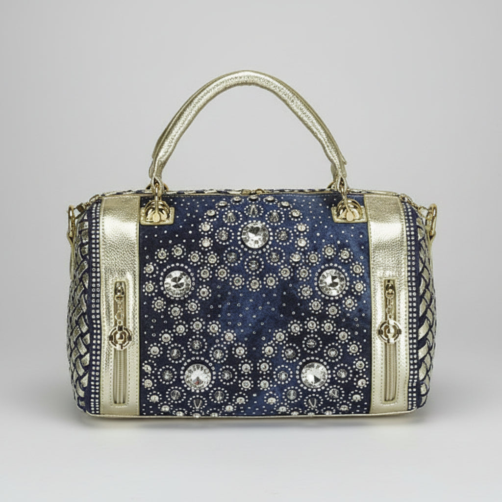 Denim Duffle Bag with Gold & Silver Accents