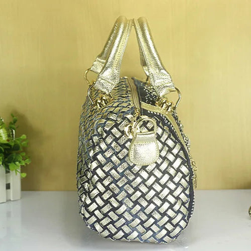 Denim Duffle Bag with Gold & Silver Accents