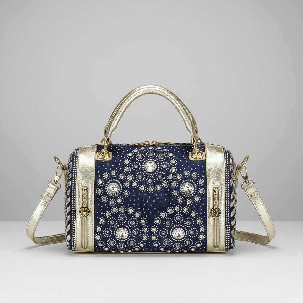 Denim Duffle Bag with Gold & Silver Accents