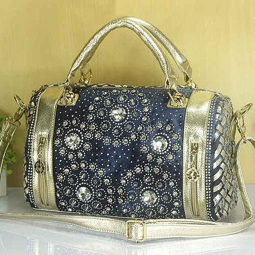 Denim Duffle Bag with Gold & Silver Accents