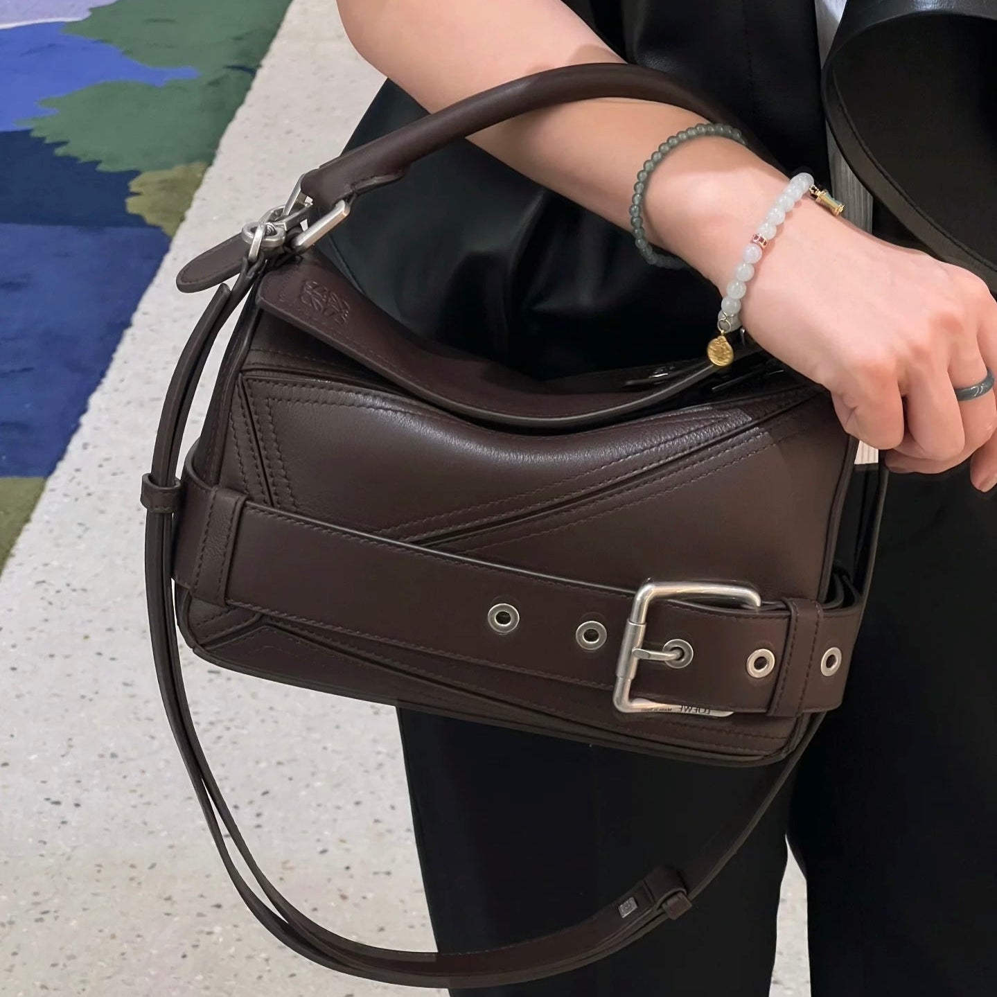 Puzzle Biker Large leather tote bag