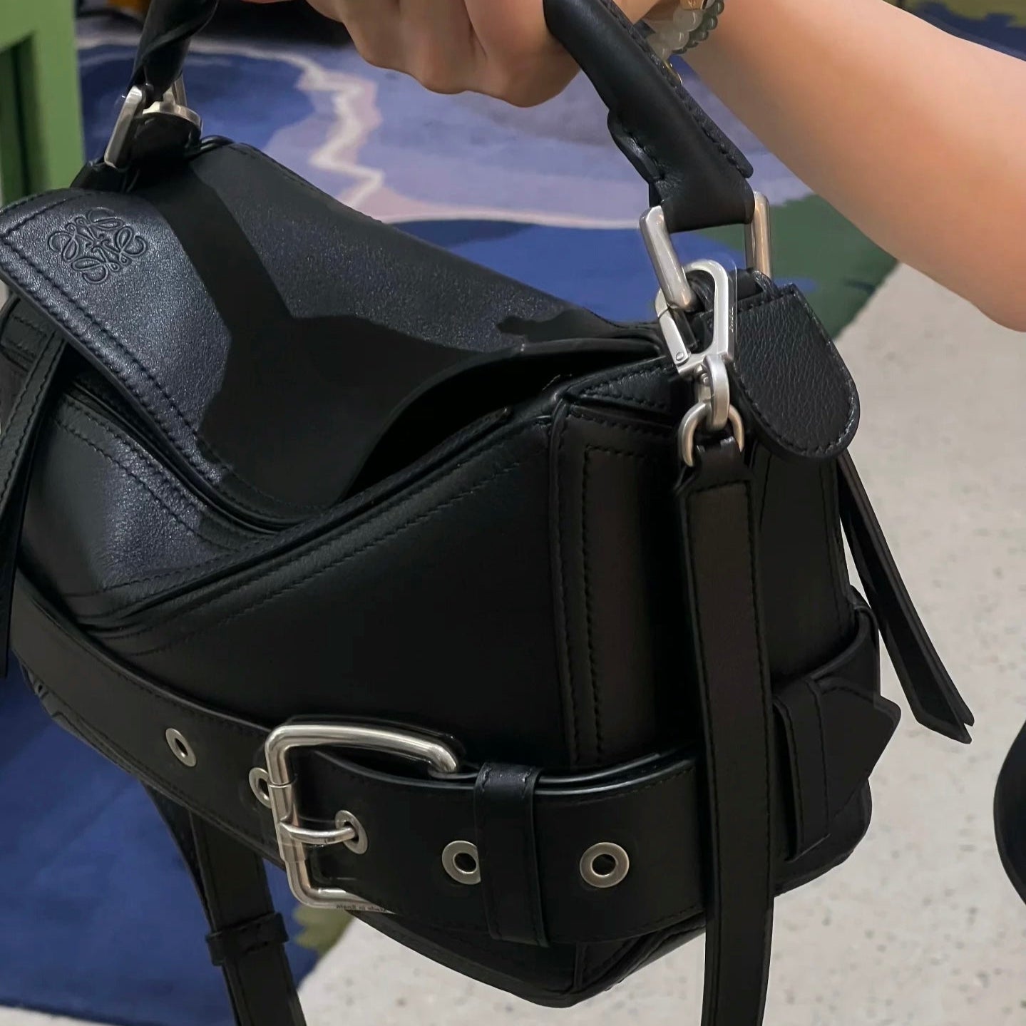 Puzzle Biker Large leather tote bag