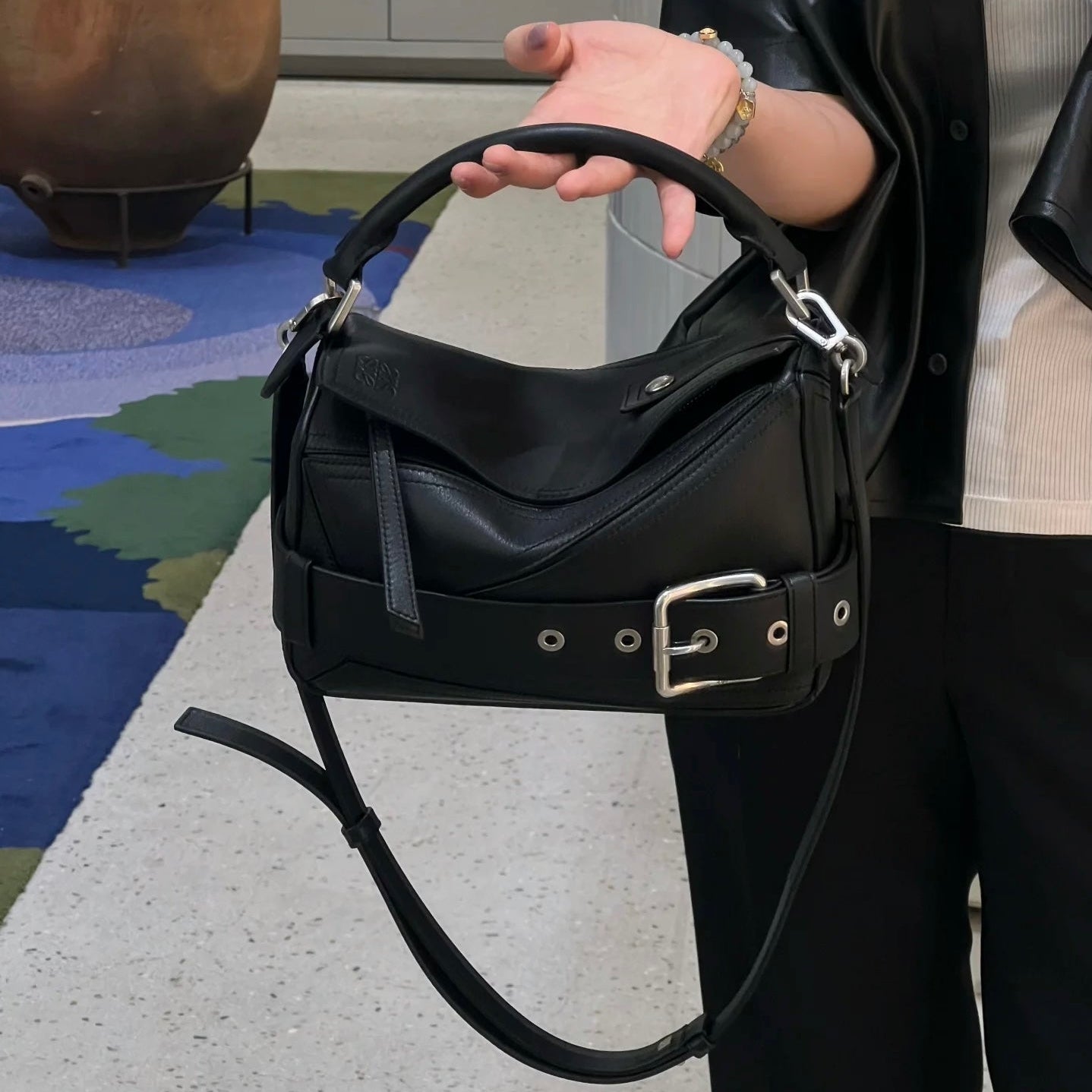 Puzzle Biker Large leather tote bag