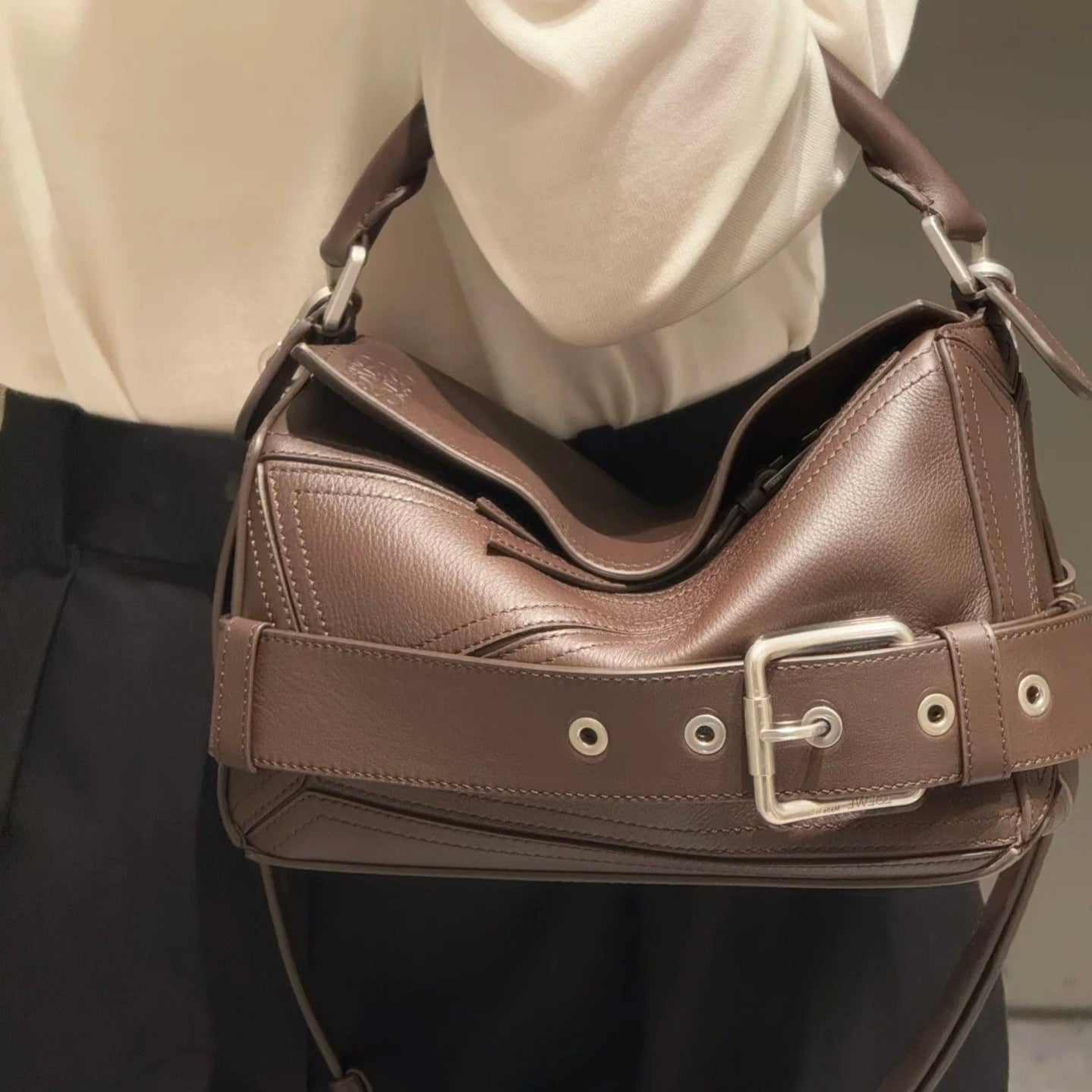 Puzzle Biker Large leather tote bag