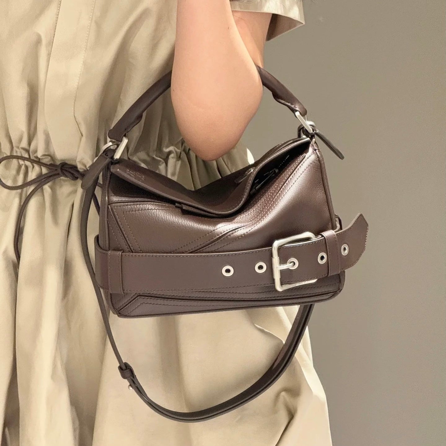 Puzzle Biker Large leather tote bag