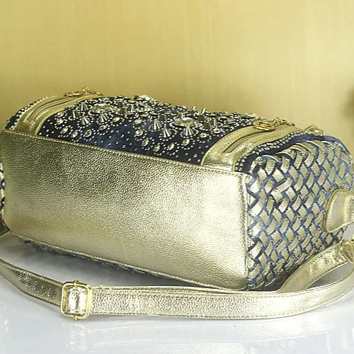 Denim Duffle Bag with Gold & Silver Accents
