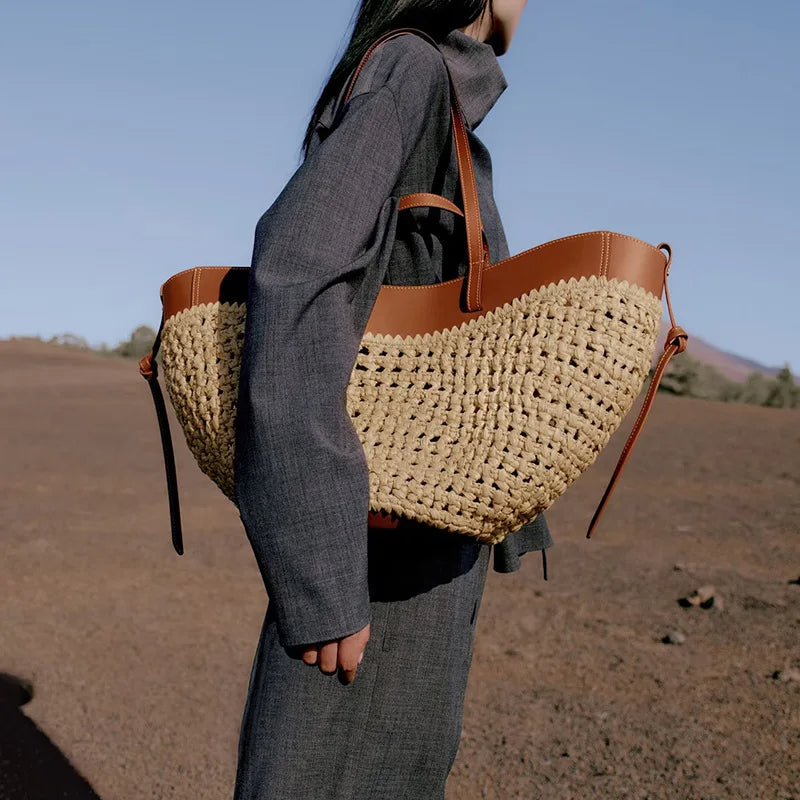 Bohemian Rattan Crossbody Tote Bag