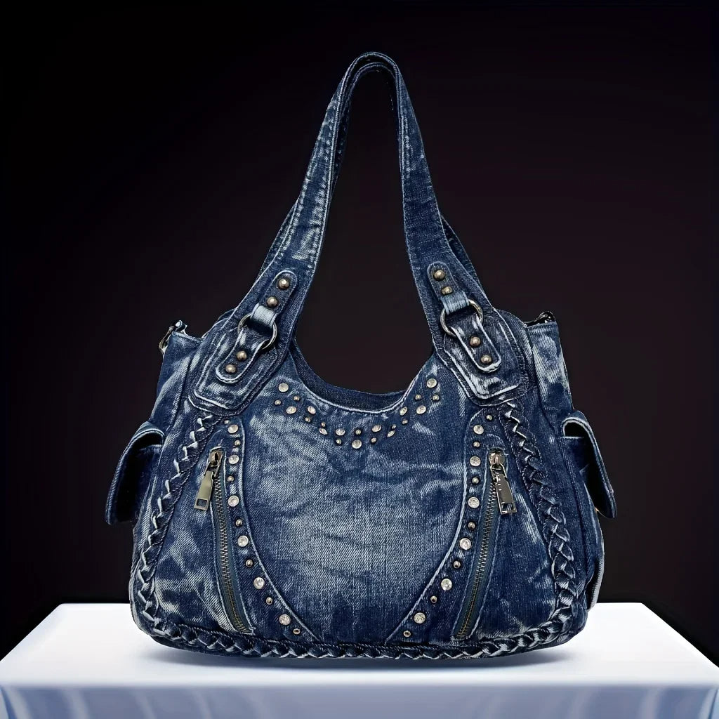 Denim Rivet Shoulder Bag