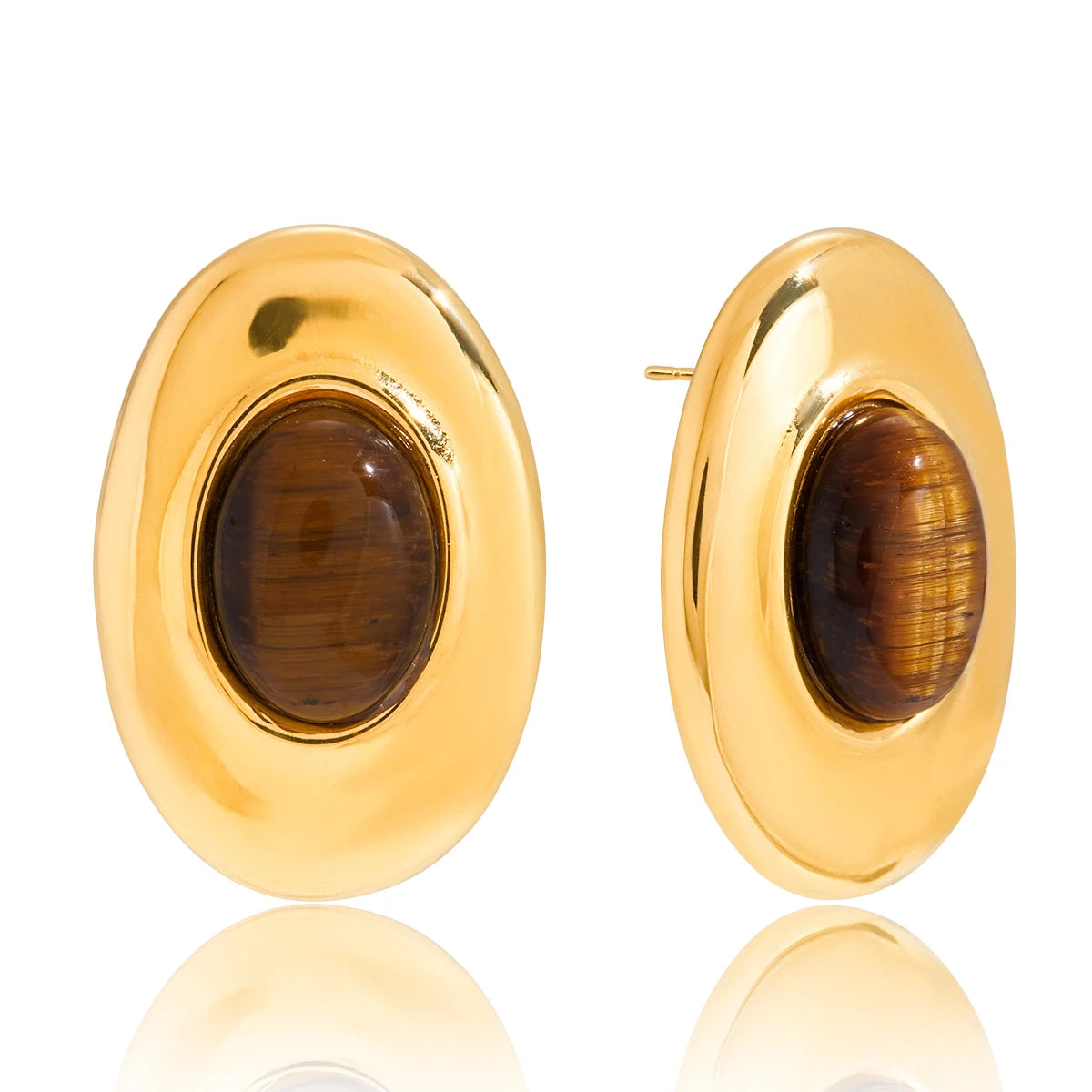 Gold Oval Tiger’s Eye Earrings