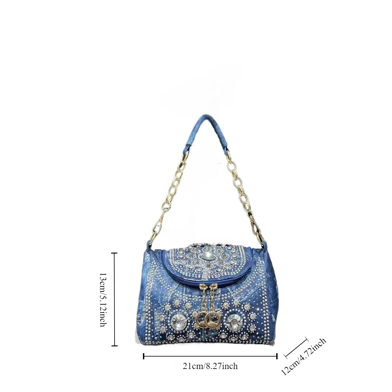 Glam Denim Crystal Crossbody Bag