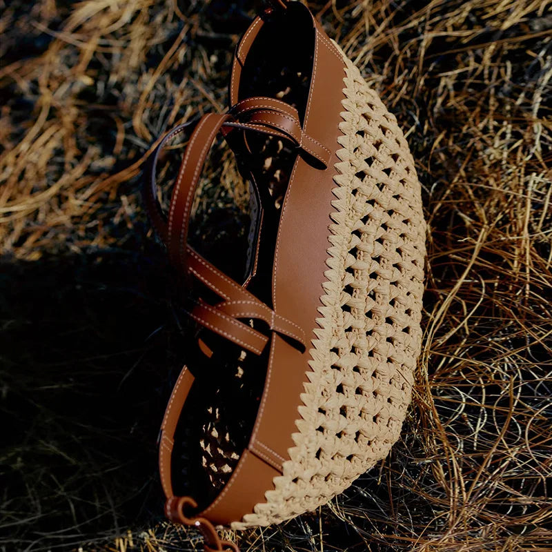 Bohemian Rattan Crossbody Tote Bag