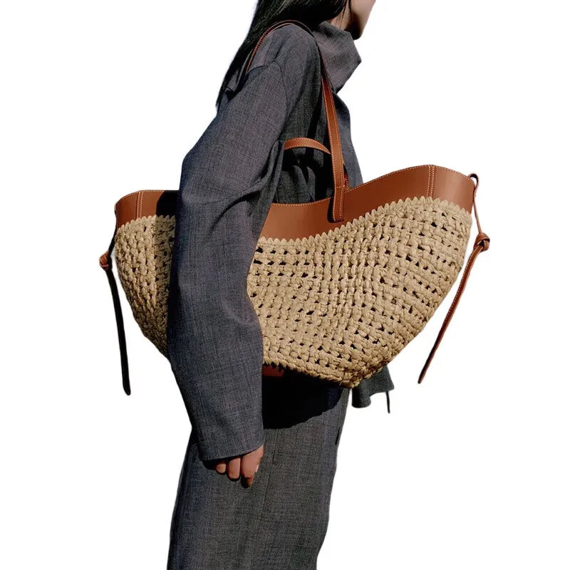Bohemian Rattan Crossbody Tote Bag