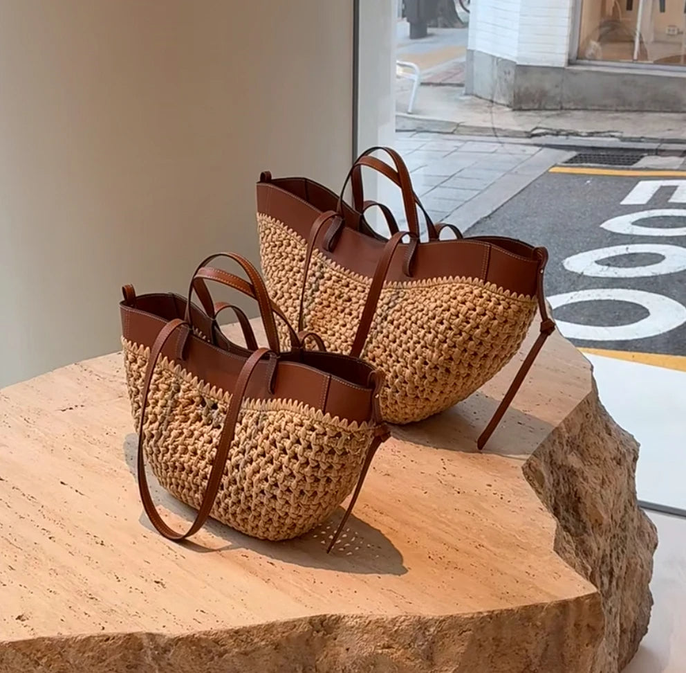 Bohemian Rattan Crossbody Tote Bag