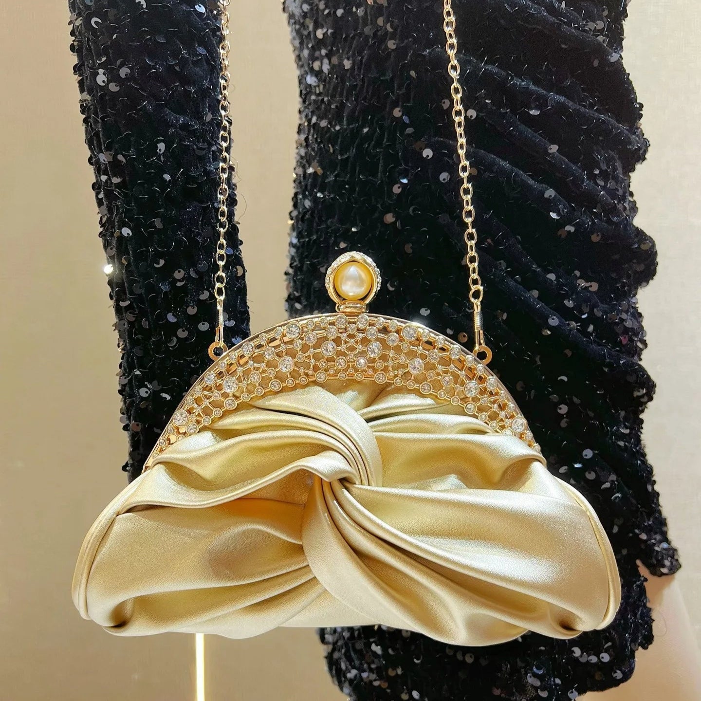 Pearl &amp; Crystal Embellished Evening Clutch