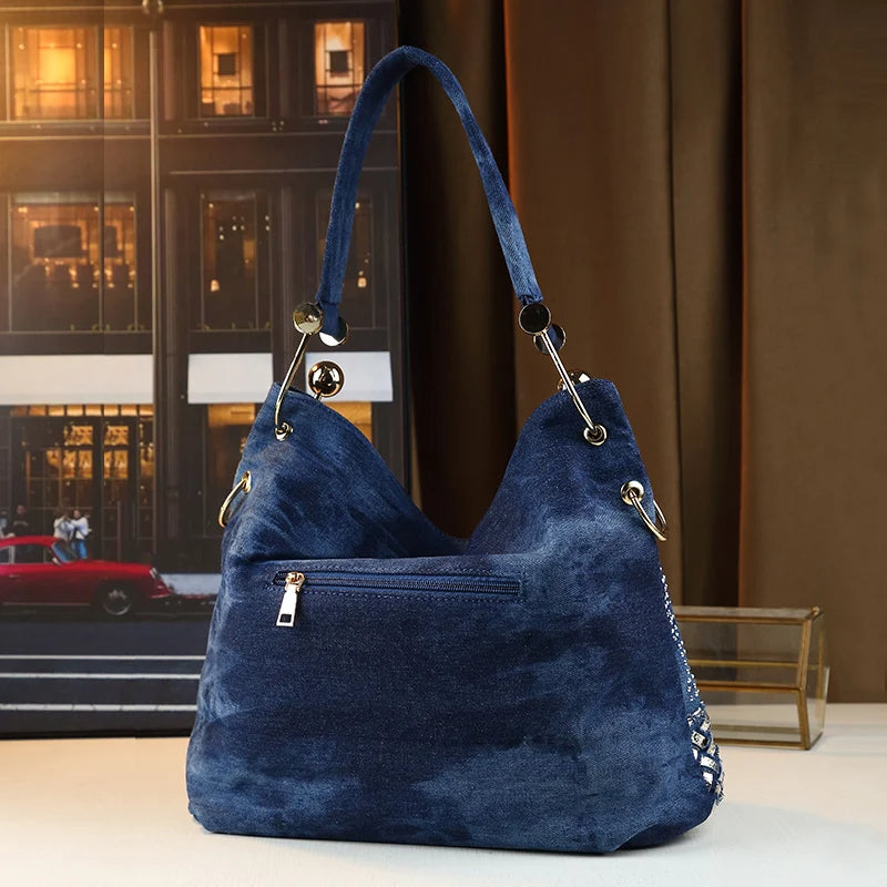 Denim Crystal Handbag – 3-in-1 Functionality