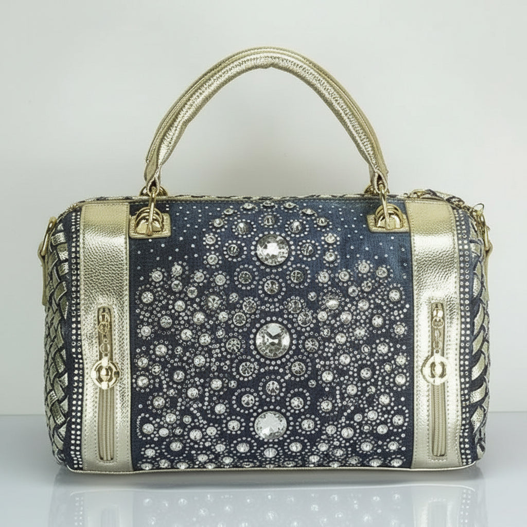 Denim Duffle Bag with Gold & Silver Accents