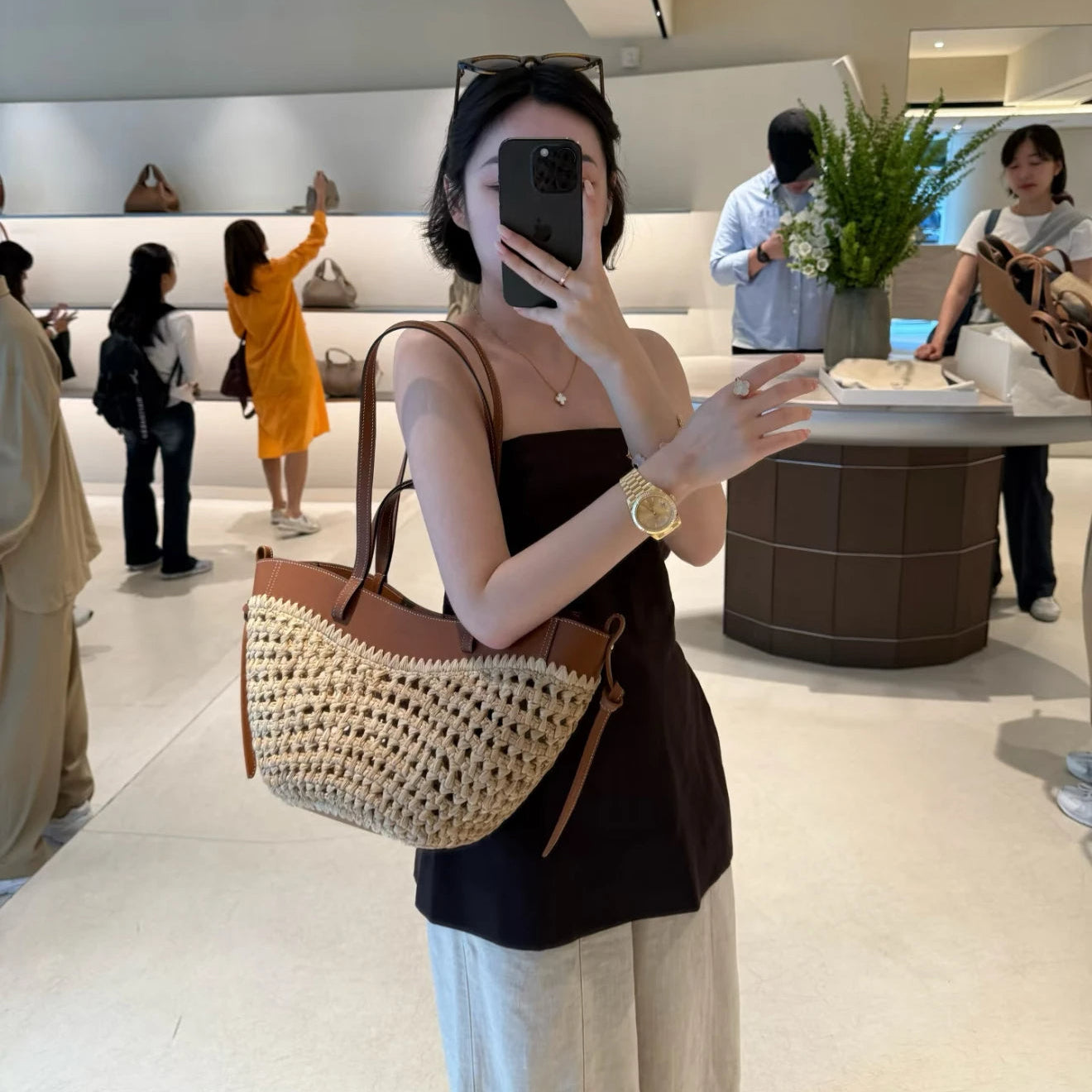 Bohemian Rattan Crossbody Tote Bag