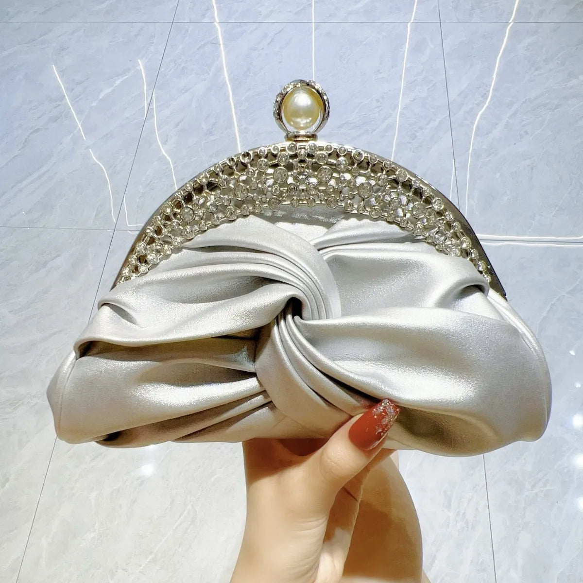 Pearl &amp; Crystal Embellished Evening Clutch