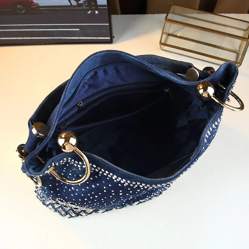 Denim Crystal Handbag – 3-in-1 Functionality