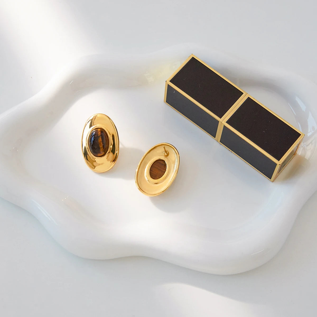 Gold Oval Tiger’s Eye Earrings