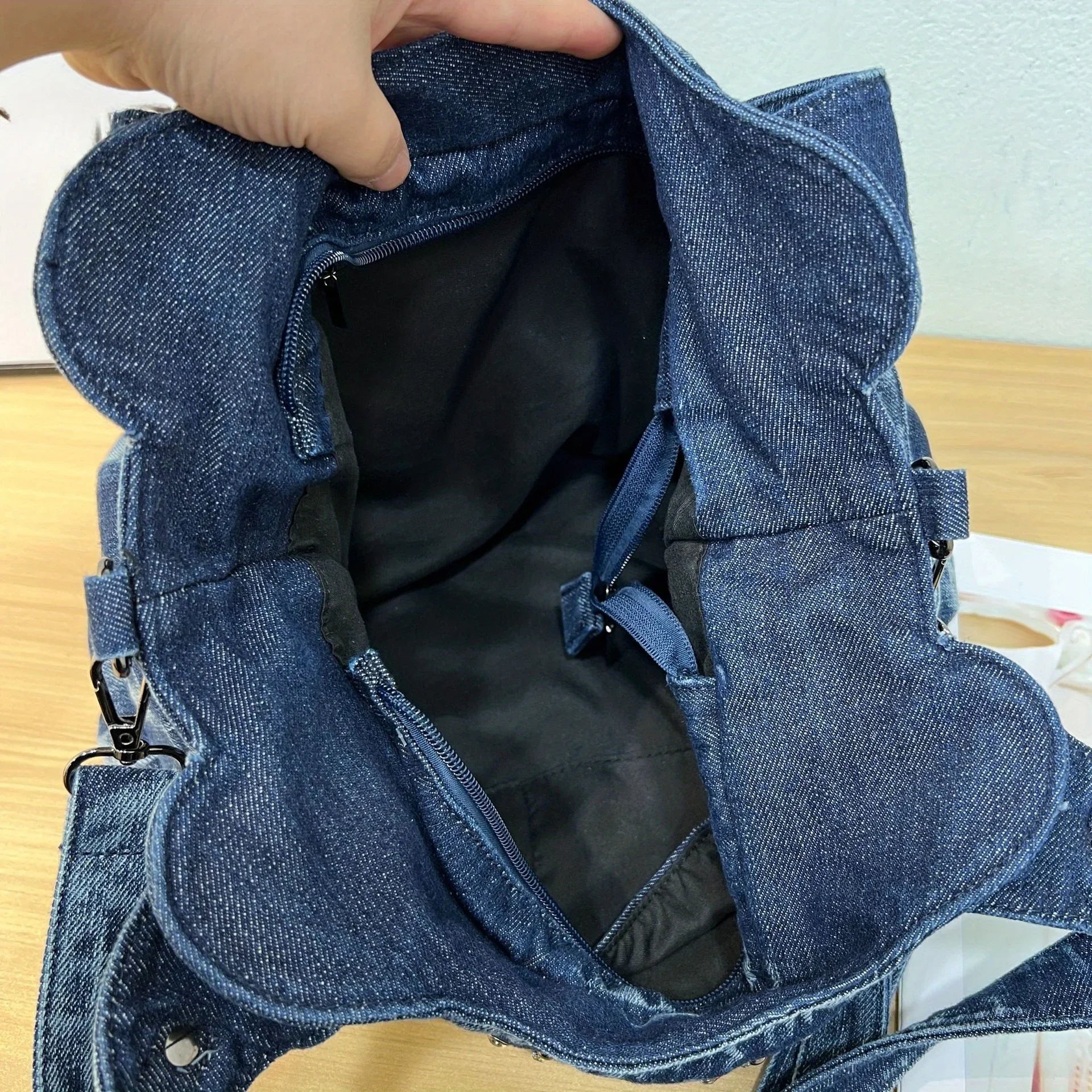 Denim Rivet Shoulder Bag