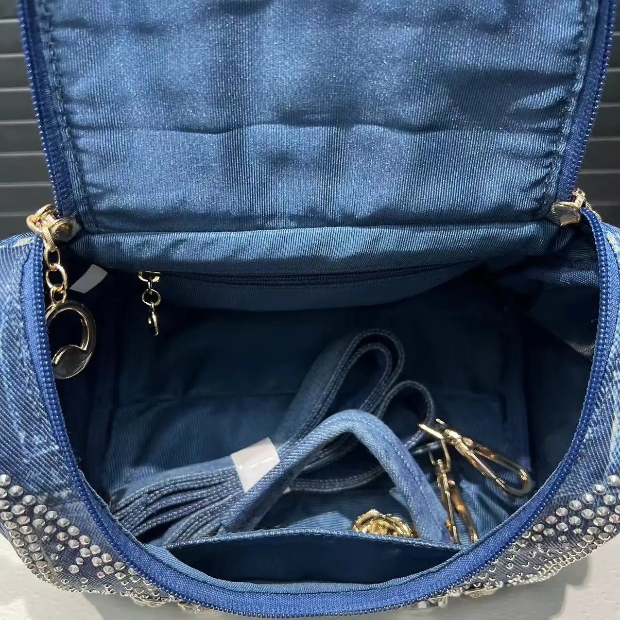 Glam Denim Crystal Crossbody Bag