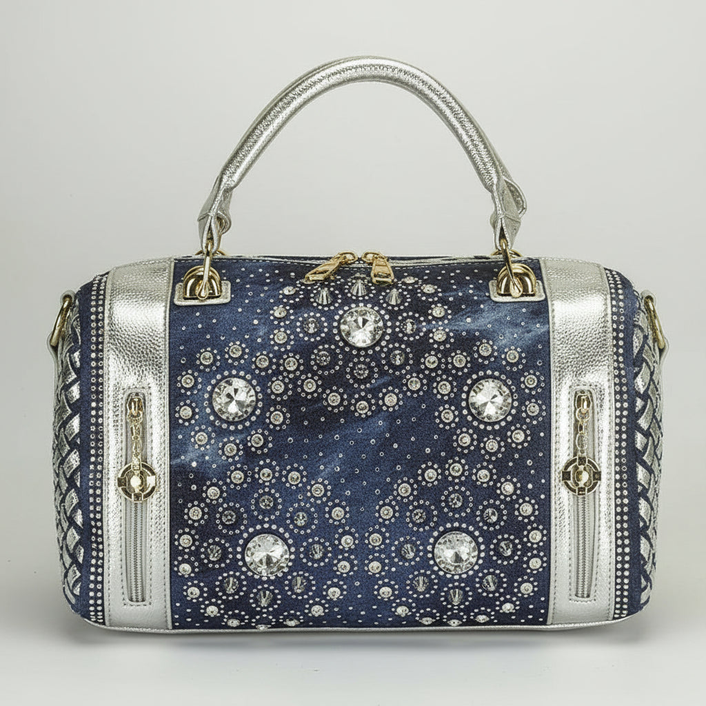Denim Duffle Bag with Gold & Silver Accents